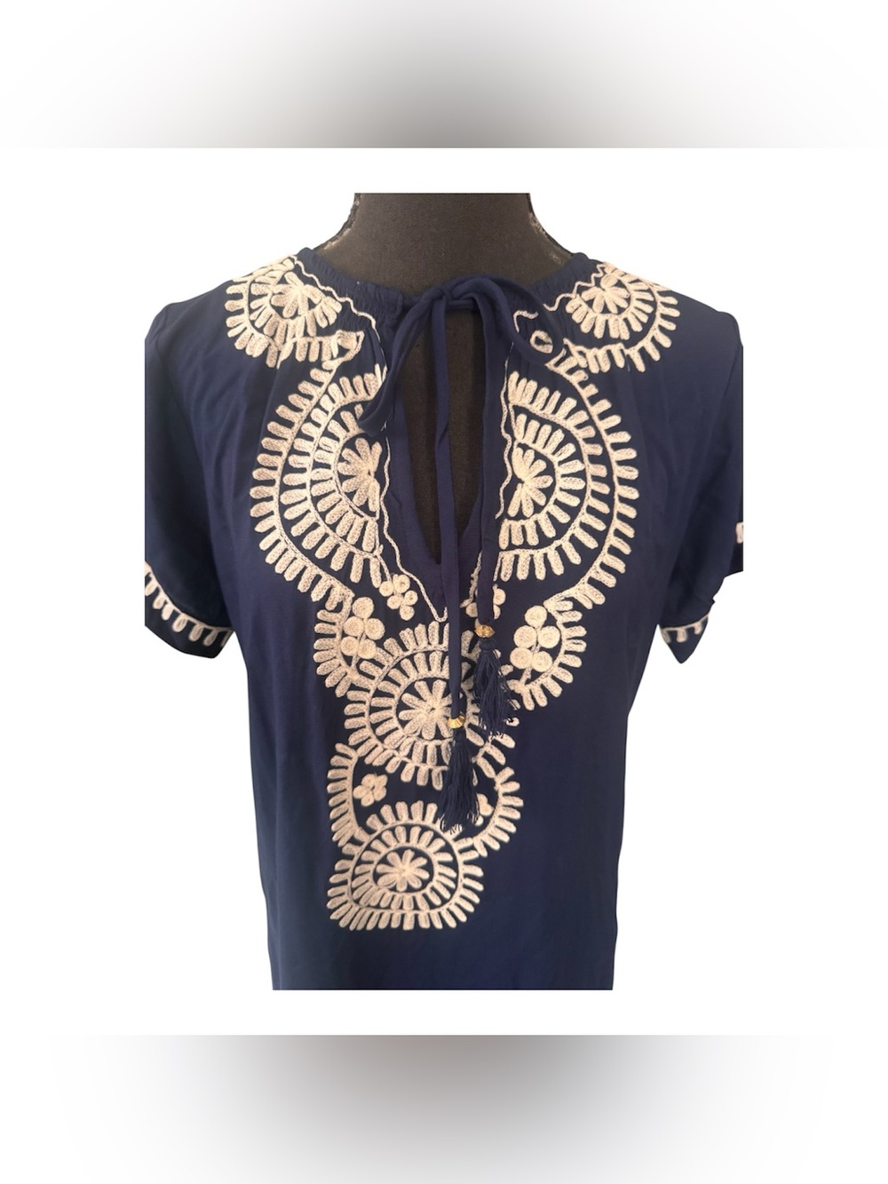 Annabella Embroidered Navy Maxi Dress with Side Slit, Size S - Picture 7 of 11